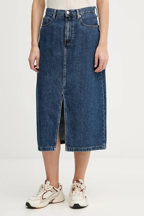 Traper suknja Tommy Hilfiger boja: tamno plava, midi, širi se prema dolje, WW0WW47729