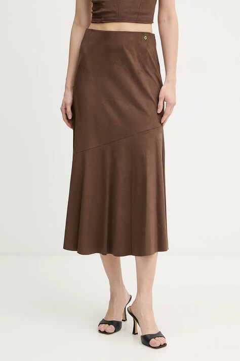 Sukňa Guess NUNZIA hnedá farba, midi, áčkový strih, W6RD15 WJ472