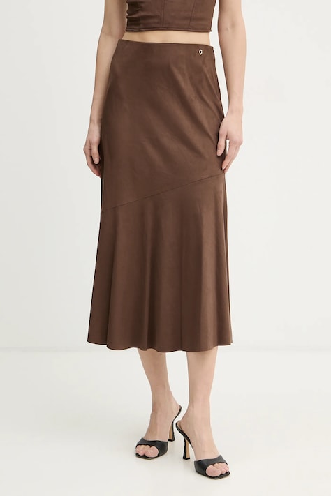 Sukňa Guess NUNZIA hnedá farba, midi, áčkový strih, W6RD15 WJ472