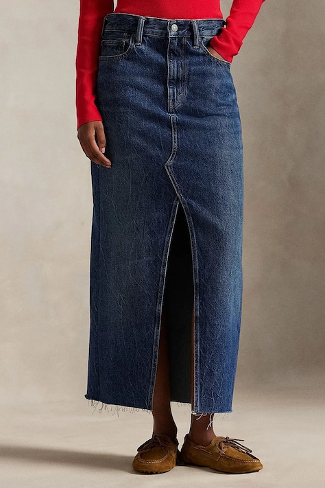 Polo Ralph Lauren spódnica jeansowa kolor granatowy midi prosta 211A95501