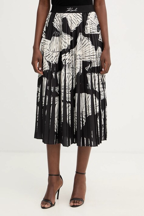Karl Lagerfeld spódnica COMMERCIAL PLEATED kolor czarny midi rozkloszowana B1W12008