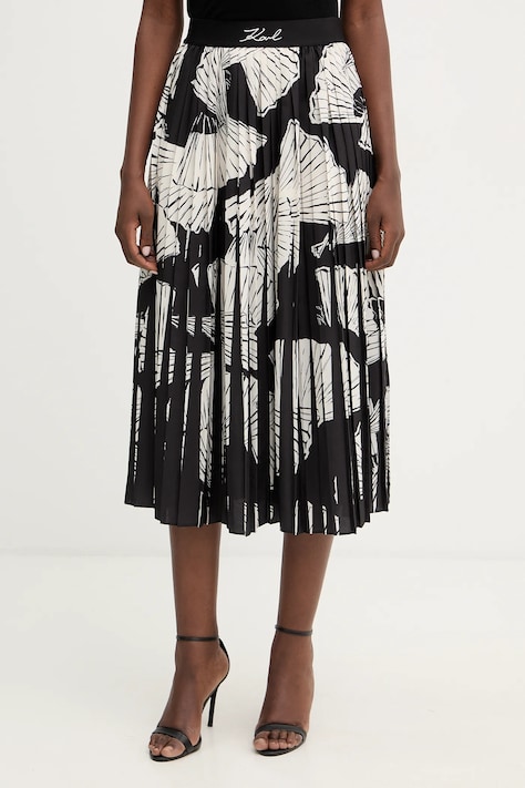 Karl Lagerfeld spódnica COMMERCIAL PLEATED kolor czarny midi rozkloszowana B1W12008