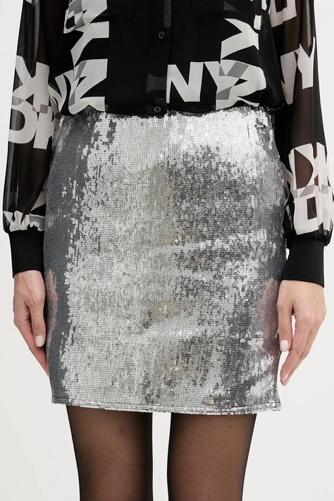 Dkny spódnica kolor srebrny mini prosta DJ6K9602