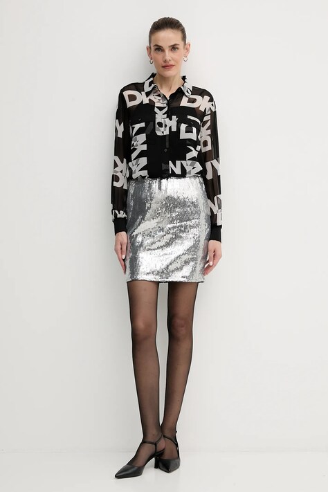 Dkny spódnica kolor srebrny mini prosta DJ6K9602