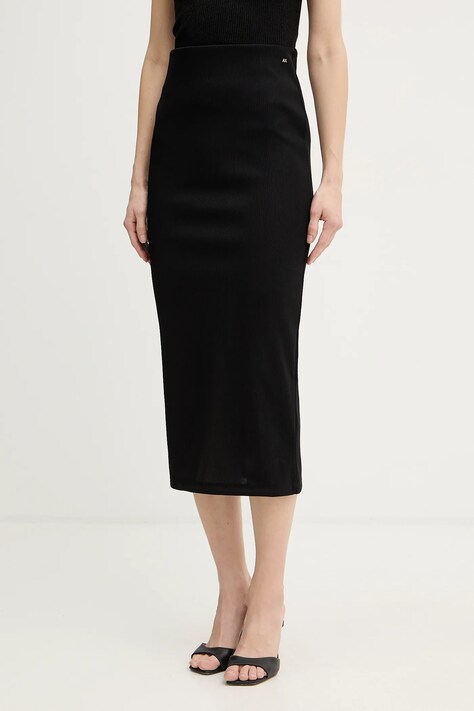 Sukňa Armani Exchange čierna farba, midi, rovný strih, XW001835 AF18852