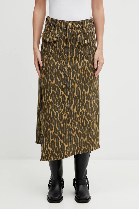 GANNI spódnica kolor zielony midi prosta A1090043