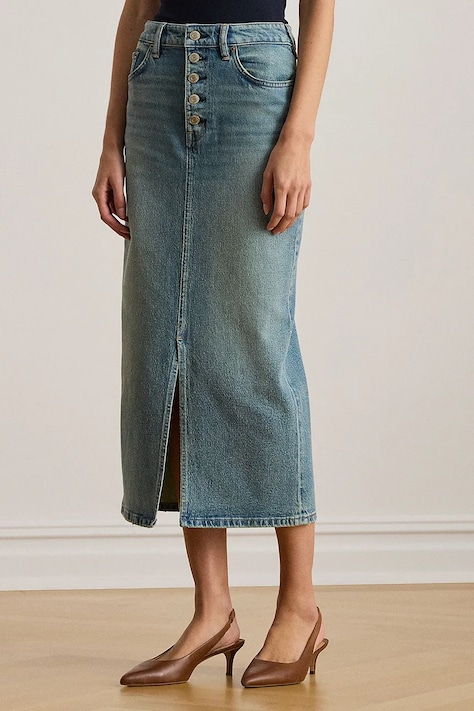 Džínová sukně Lauren Ralph Lauren modrá barva, midi, 200P03635