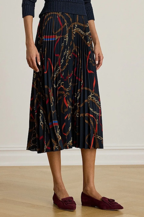 Sukně Lauren Ralph Lauren tmavomodrá barva, midi, áčková, 200P03550