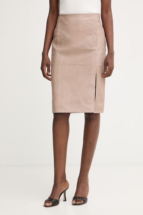 Pinko spódnica skórzana beżowa gładka 106230 A31X