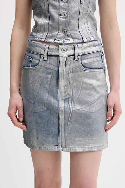 Karl Lagerfeld Jeans spódnica jeansowa kolor srebrny mini prosta B1W12018