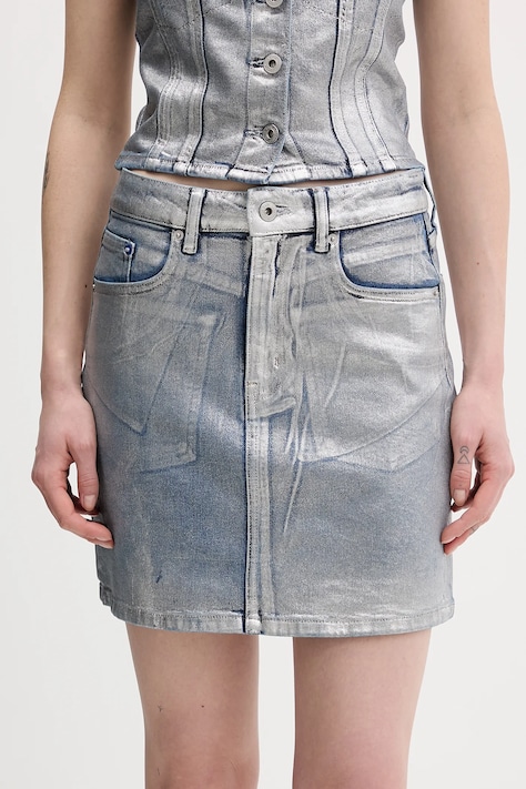 Karl Lagerfeld Jeans spódnica jeansowa kolor srebrny mini prosta B1W12018