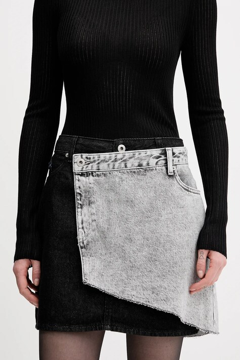 Karl Lagerfeld Jeans fustă jeans culoarea negru, mini, drept, B1W12015