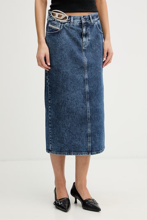 Diesel spódnica z rozcięciem jeansowa DE-SKYE-S1 gładka A21716.0ADCD