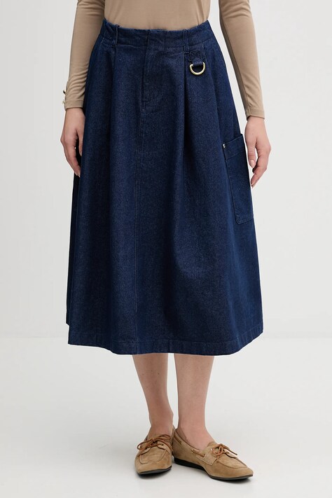 Barbour spódnica jeansowa Saima kolor granatowy midi rozkloszowana LSK0142