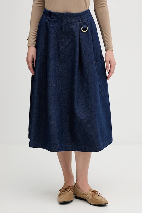 Barbour spódnica jeansowa Saima kolor granatowy midi rozkloszowana LSK0142