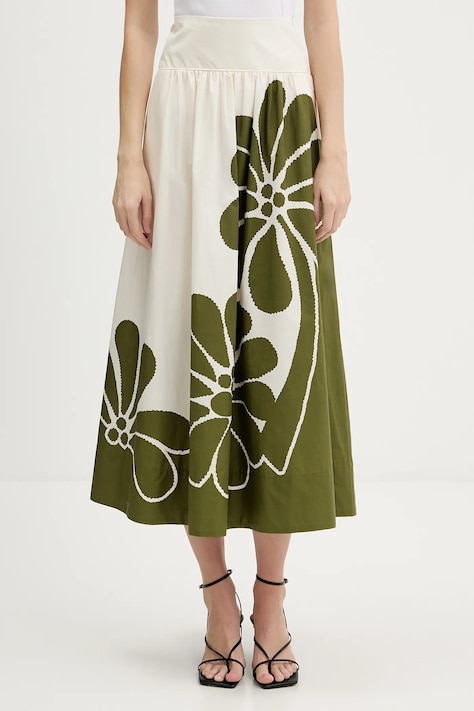 Farm Rio spódnica bawełniana kolor beżowy midi rozkloszowana 350513