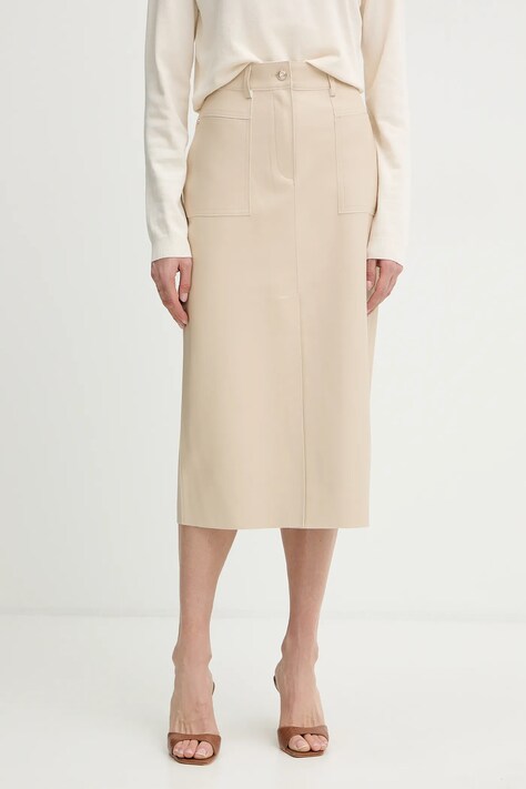 Morgan spódnica kolor beżowy midi prosta JILFIT