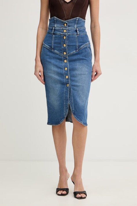 Elisabetta Franchi spódnica jeansowa niebieska z efektem sprania GJ41I61E2