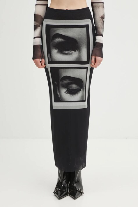 Jean Paul GAULTIER fustă Eyes and Lips culoarea negru, maxi, creion, 26/01-W-SK042-M021P