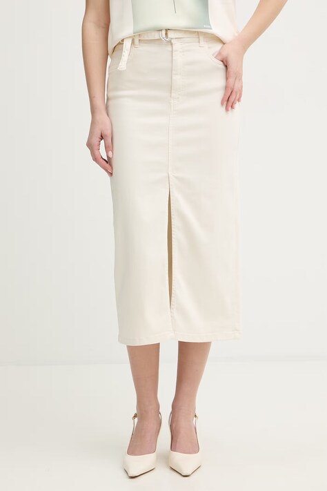 Marella spódnica jeansowa MLMOCA kolor beżowy midi ołówkowa 2613101035200