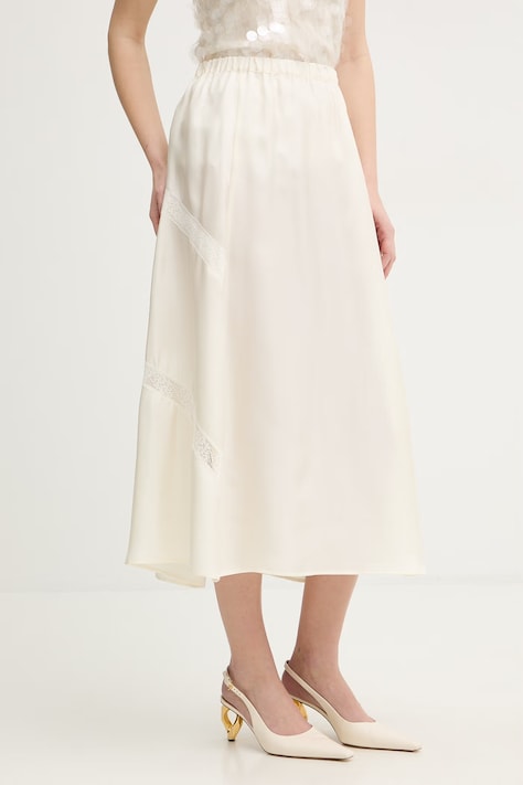 Marella spódnica jedwabna MLMOSPITE kolor beżowy midi rozkloszowana 2613101055200