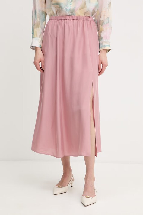 Marella spódnica jedwabna BELLA kolor różowy midi rozkloszowana 2613101104200