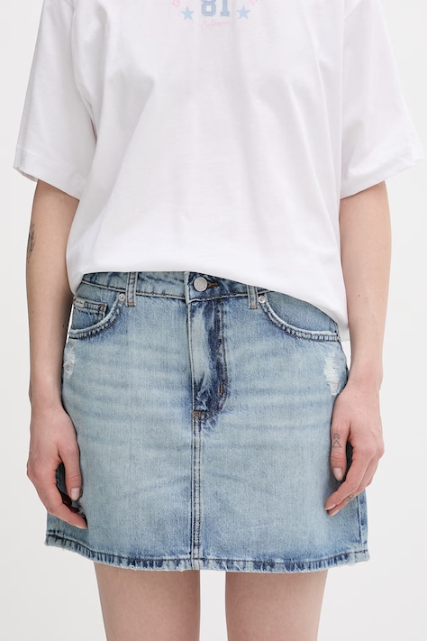 Guess Jeans rifľová sukňa modrá W6RD0Q D6532