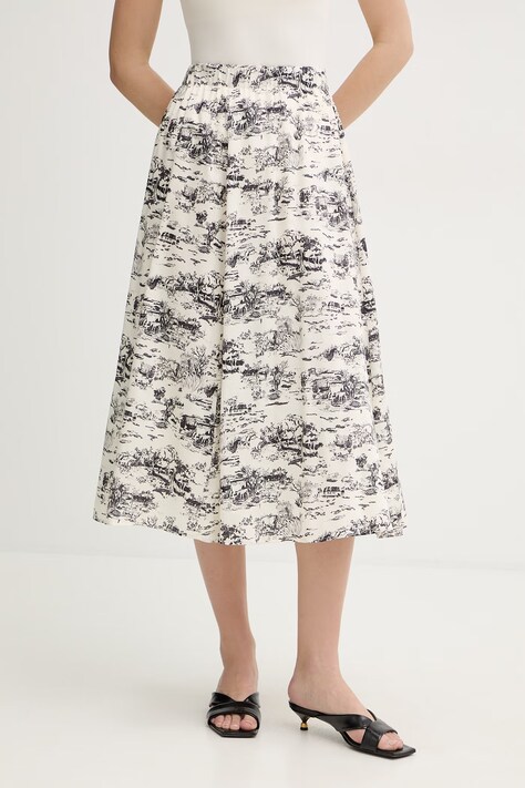 IBlues spódnica bawełniana VETTA kolor beżowy midi rozkloszowana 2617101081200