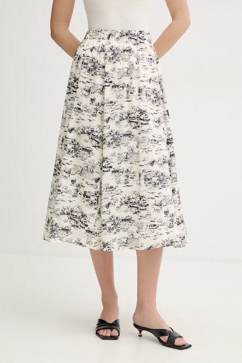 IBlues spódnica bawełniana VETTA kolor beżowy midi rozkloszowana 2617101081200