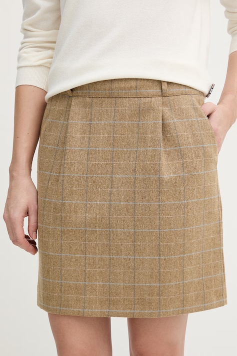 Barbour spódnica z dodatkiem wełny Petunia kolor beżowy mini prosta LSK0151