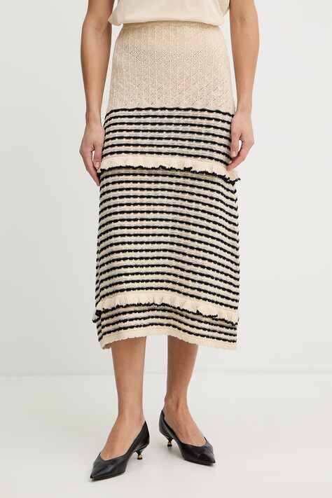 Twinset spódnica z domieszką lnu kolor beżowy maxi rozkloszowana 261LB3HDD