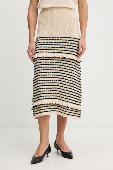 Twinset spódnica z domieszką lnu kolor beżowy maxi rozkloszowana 261LB3HDD