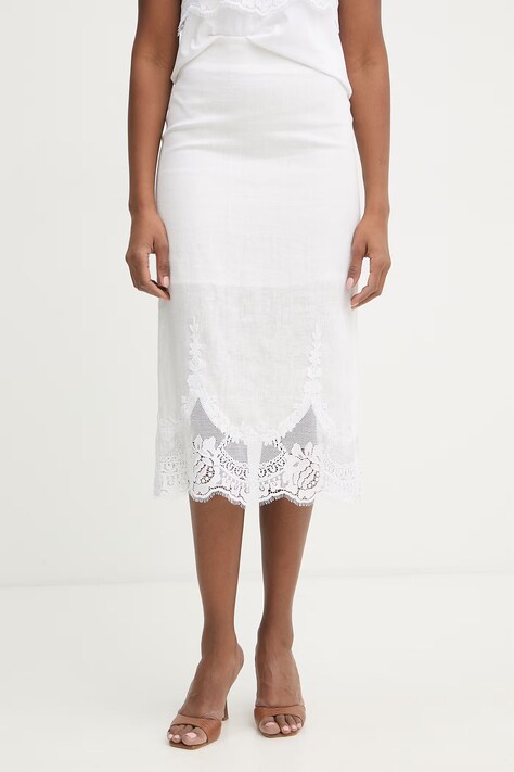 Twinset sukňa ľanová biela hladká 261TT2185