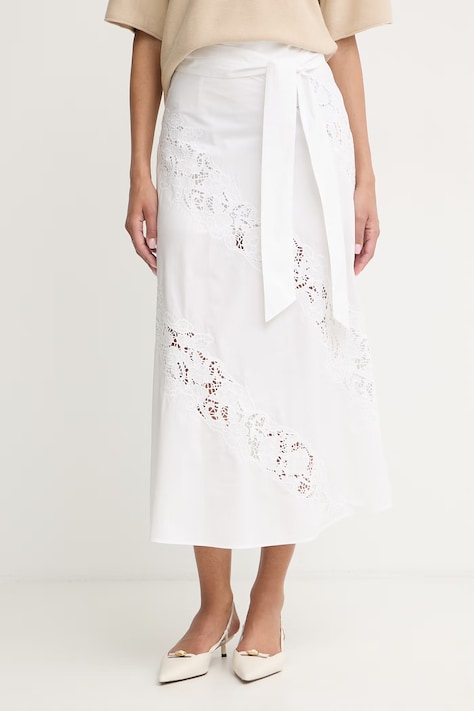 Twinset spódnica bawełniana biała w kwiaty 261TT2030