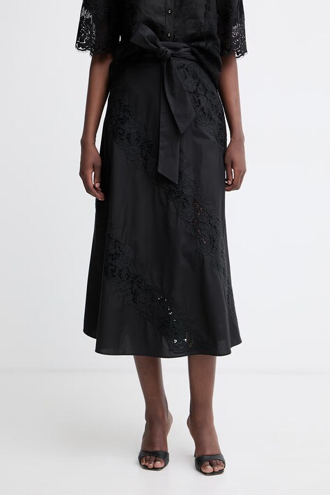 Twinset spódnica bawełniana czarna w kwiaty 261TT2030