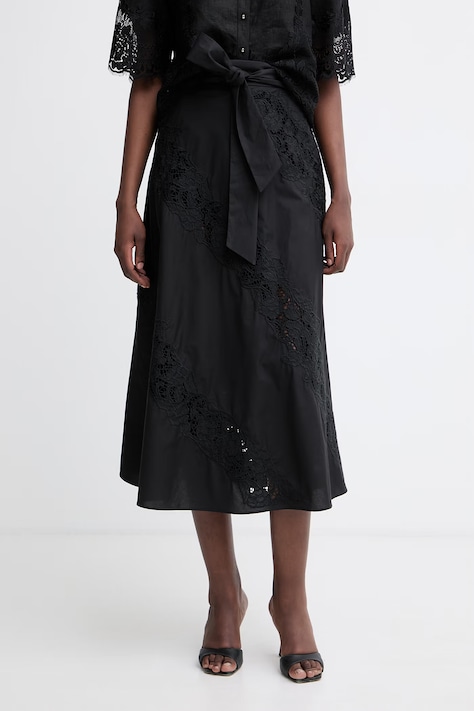 Twinset sukňa bavlnená čierna s kvetmi 261TT2030