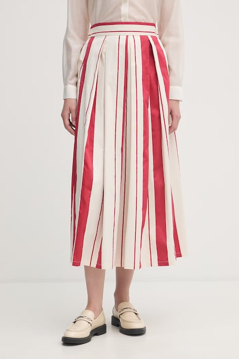 United Colors of Benetton spódnica bawełniana z elastanem czerwona w paski 4FCED005Q