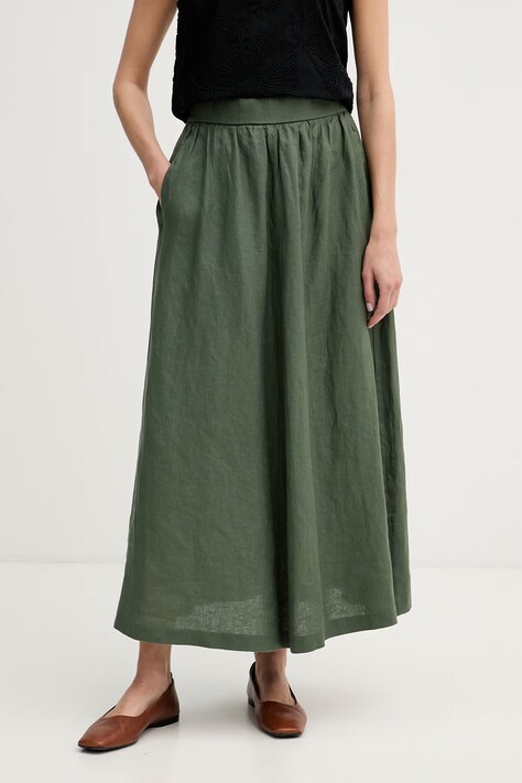 United Colors of Benetton suknja od lana zelena bez uzorka 4AGHD005K