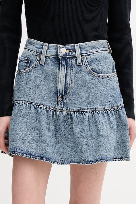 Levi's spódnica jeansowa bawełniana FLOUNCE MINI kolor niebieski mini rozkloszowana 005DY-0002
