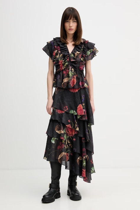 AllSaints spódnica z dodatkiem lnu CAYA kolor czarny mini rozkloszowana W006RE