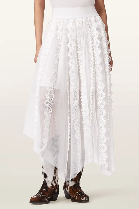 AllSaints spódnica VASHTIE kolor biały midi rozkloszowana W034RE