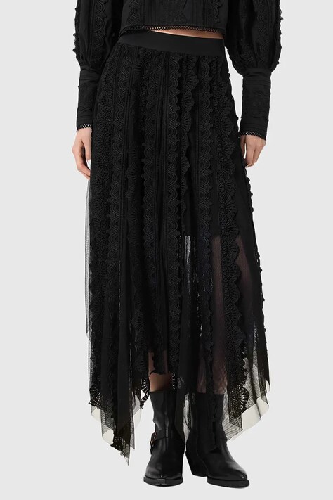 AllSaints spódnica VASHTIE kolor czarny midi rozkloszowana W034RE