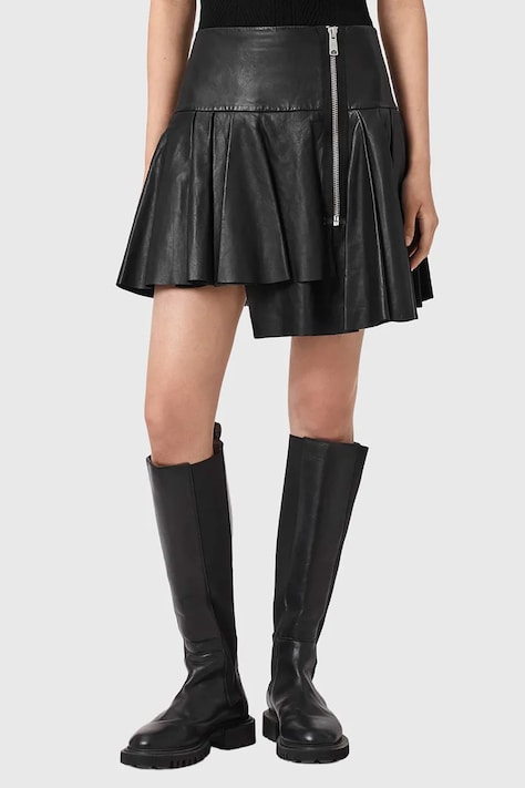 AllSaints spódnica skórzana IRINA kolor czarny mini rozkloszowana W043RE