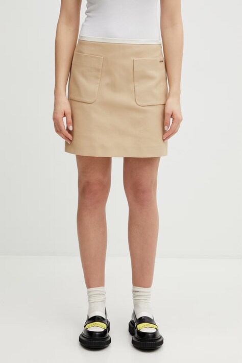 Maison Kitsuné spódnica bawełniana Patch Pocket kolor brązowy mini prosta QW01504WW9093