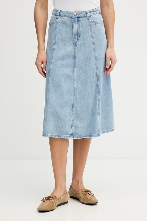 OUI spódnica jeansowa kolor niebieski midi rozkloszowana 97105