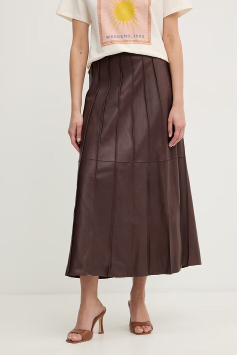 BOSS spódnica skórzana Sevara brązowa 50556237