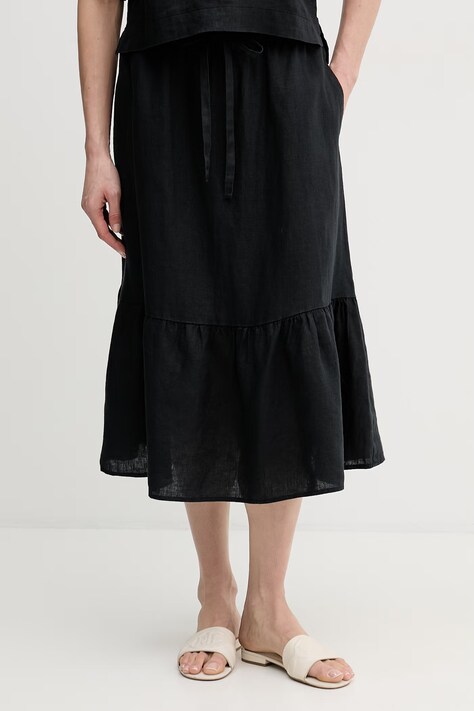 Dkny spódnica lniana kolor czarny midi rozkloszowana P5JBCD87