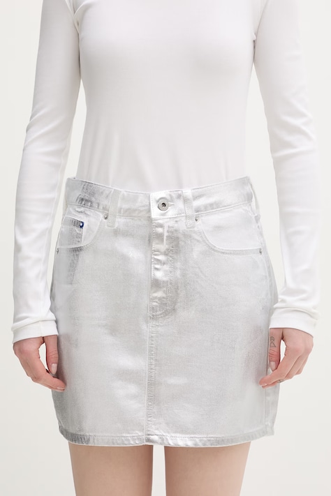 Karl Lagerfeld Jeans fustă din bumbac argintie simplă B2W12024