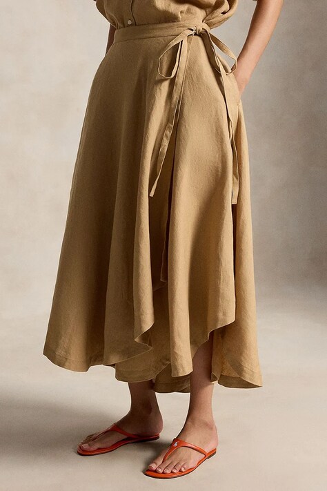 Polo Ralph Lauren spódnica asymetryczna lniana beżowa gładka 211A12946