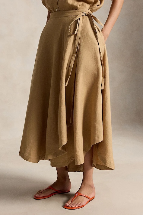 Polo Ralph Lauren spódnica asymetryczna lniana beżowa gładka 211A12946